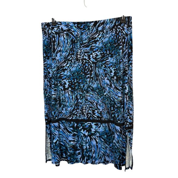 Dana Buchman Blue & Black Abstract Print Women's XL Midi Skirt Elastic Waist - Picture 2 of 6